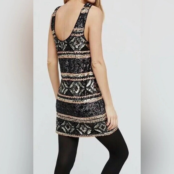 Free People Pull on tank party mini dress Black and Gold Sequin size Small - Picture 2 of 11